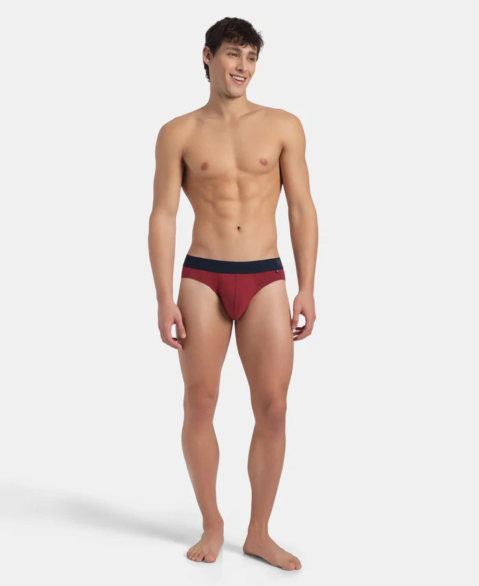 Super Combed Cotton Elastane Stretch Solid Brief with Ultrasoft Waistband - Red Melange