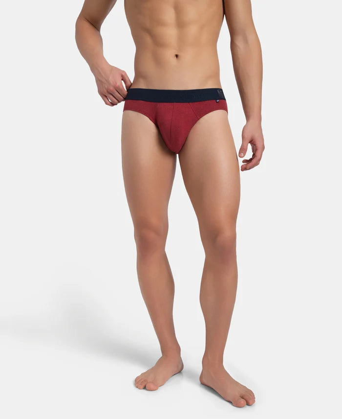 Super Combed Cotton Elastane Stretch Solid Brief with Ultrasoft Waistband - Red Melange