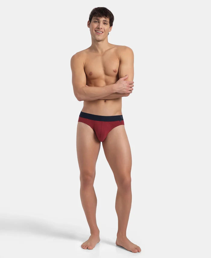 Super Combed Cotton Elastane Stretch Solid Brief with Ultrasoft Waistband - Red Melange