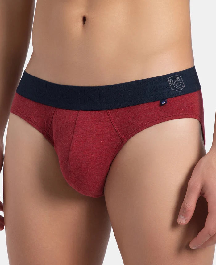 Super Combed Cotton Elastane Stretch Solid Brief with Ultrasoft Waistband - Red Melange