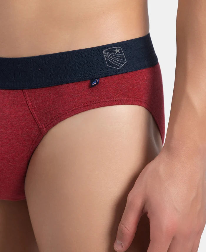 Super Combed Cotton Elastane Stretch Solid Brief with Ultrasoft Waistband - Red Melange