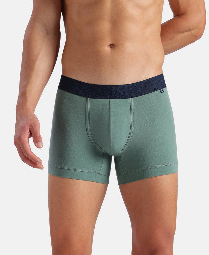 Super Combed Cotton Elastane Stretch Solid Trunk with Ultrasoft Waistband - Navy & Green (Pack of 2)