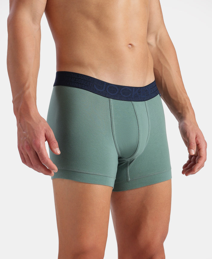 Super Combed Cotton Elastane Stretch Solid Trunk with Ultrasoft Waistband - Navy & Green (Pack of 2)