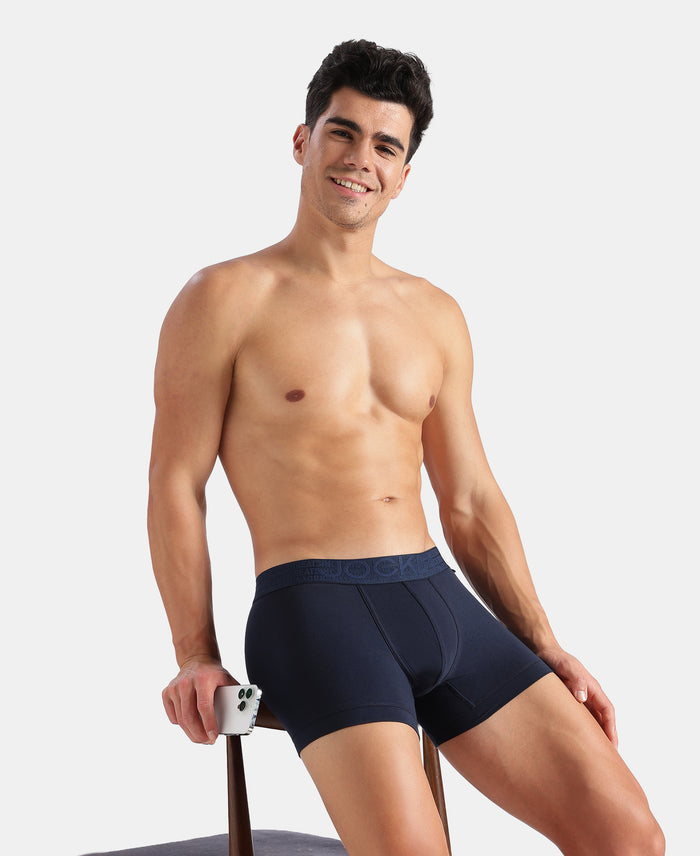 Super Combed Cotton Elastane Stretch Solid Trunk with Ultrasoft Waistband - Navy (Pack of 2)