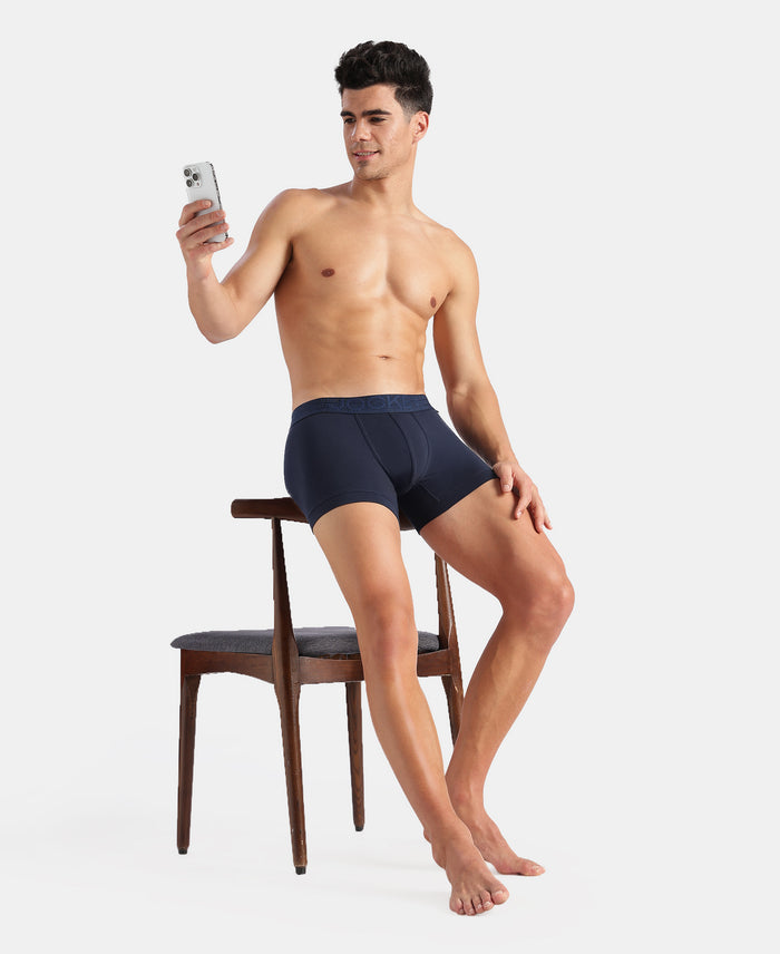 Super Combed Cotton Elastane Stretch Solid Trunk with Ultrasoft Waistband - Navy (Pack of 2)
