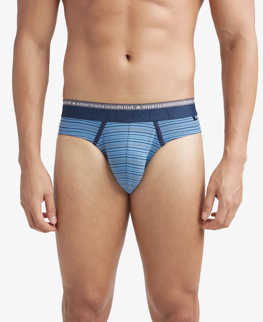 Super Combed Cotton Elastane Stretch Striped Brief with Ultrasoft Waistband - Blue Heaven