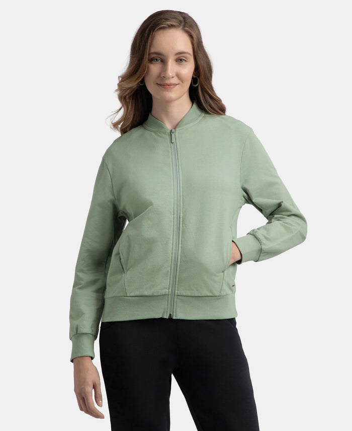 Super Combed Cotton French Terry Drop Shoulder Styled Jacket with Ribbed Cuff and Hem - Iceberg Green