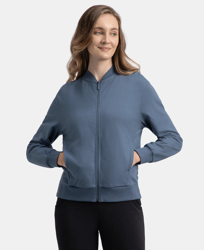 Super Combed Cotton French Terry Drop Shoulder Styled Jacket with Ribbed Cuff and Hem - Vintage Indigo