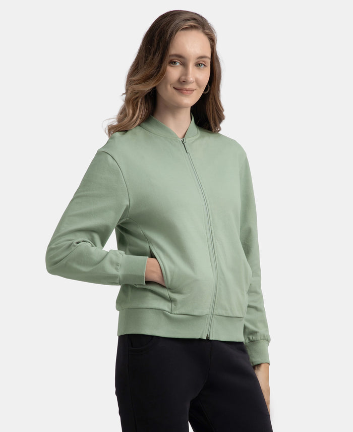 Super Combed Cotton French Terry Drop Shoulder Styled Jacket with Ribbed Cuff and Hem - Iceberg Green