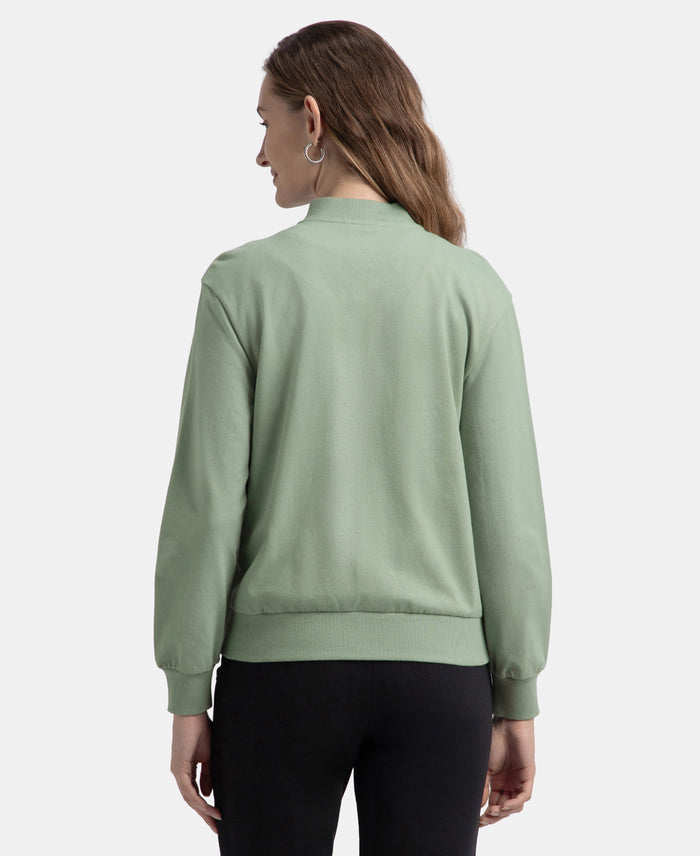 Super Combed Cotton French Terry Drop Shoulder Styled Jacket with Ribbed Cuff and Hem - Iceberg Green