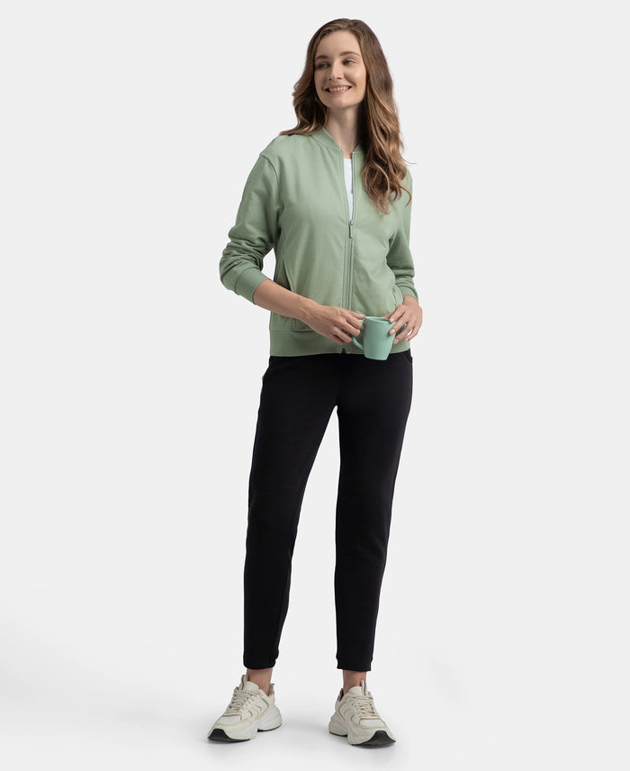 Super Combed Cotton French Terry Drop Shoulder Styled Jacket with Ribbed Cuff and Hem - Iceberg Green