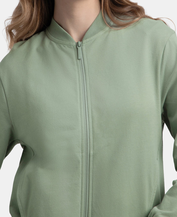 Super Combed Cotton French Terry Drop Shoulder Styled Jacket with Ribbed Cuff and Hem - Iceberg Green