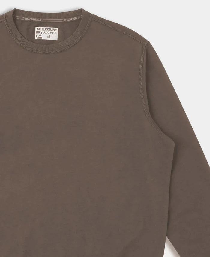 Super Combed Cotton French Terry Solid Sweatshirt with Ribbed Cuffs - Dark Khaki