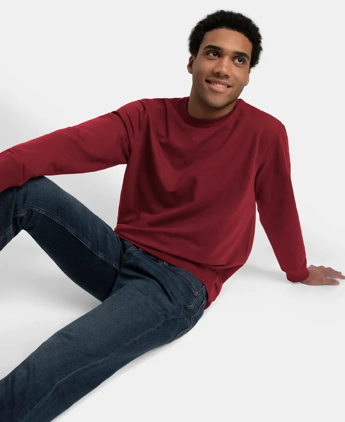 Super Combed Cotton French Terry Solid Sweatshirt with Ribbed Cuffs - Pomegranate
