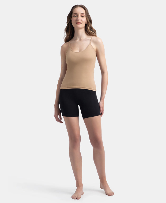Super Combed Cotton Rib Camisole with Adjustable Straps and StayFresh Treatment - Almondine