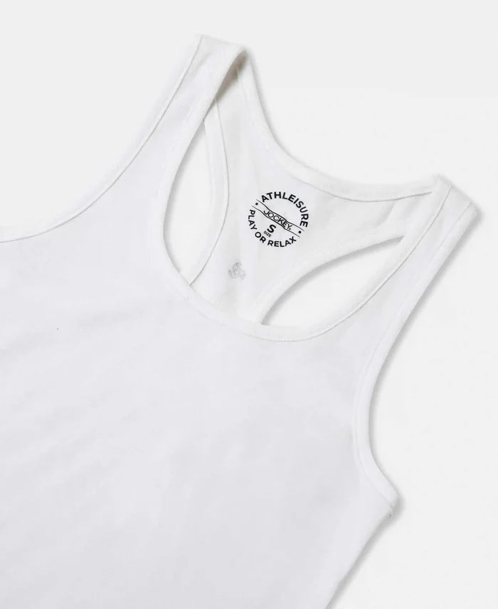 Super Combed Cotton Rib Fabric Slim Fit Solid Racerback Styled Tank Top - White-8