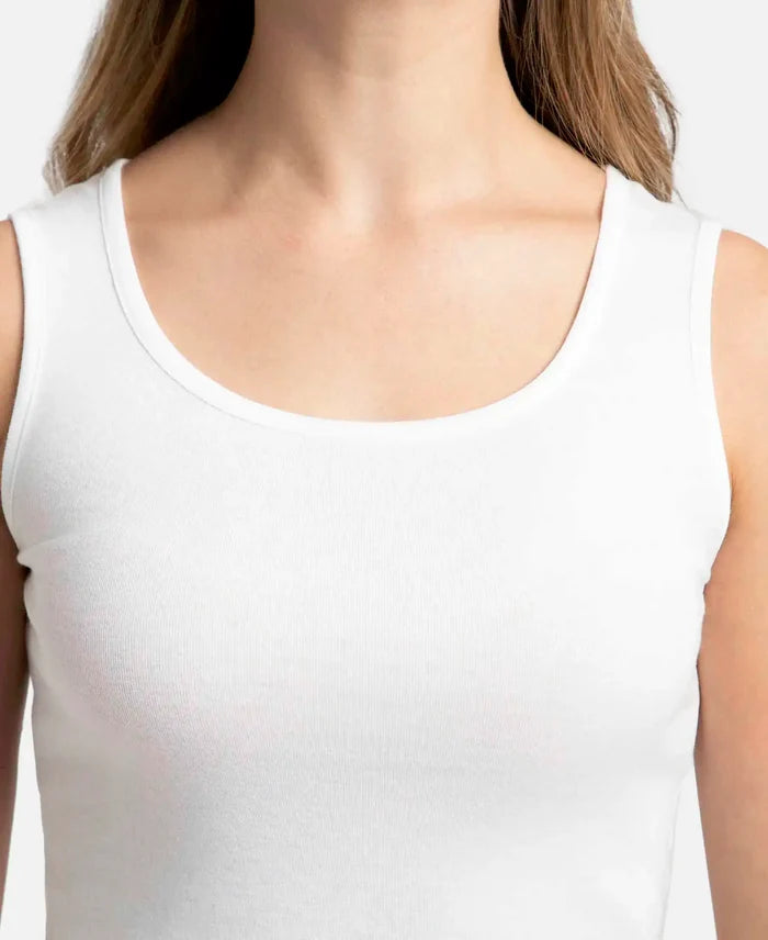 Super Combed Cotton Rib Fabric Slim Fit Solid Tank Top - White