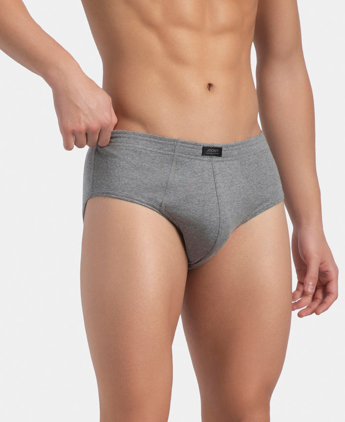 Super Combed Cotton Rib Solid Brief with StayFresh Treatment - Mid Grey Melange (Pack of 2)