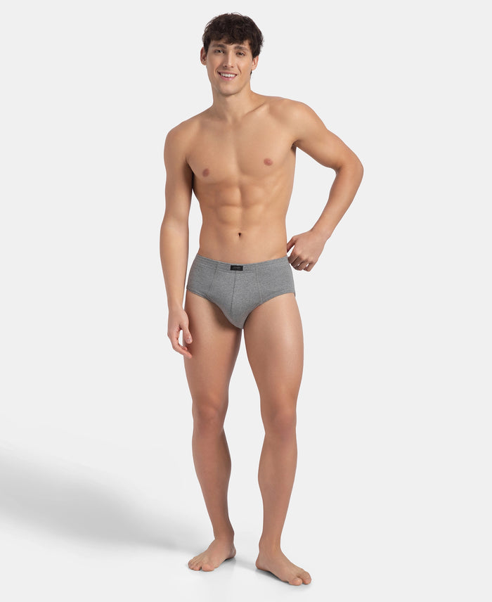 Super Combed Cotton Rib Solid Brief with StayFresh Treatment - Mid Grey Melange (Pack of 2)