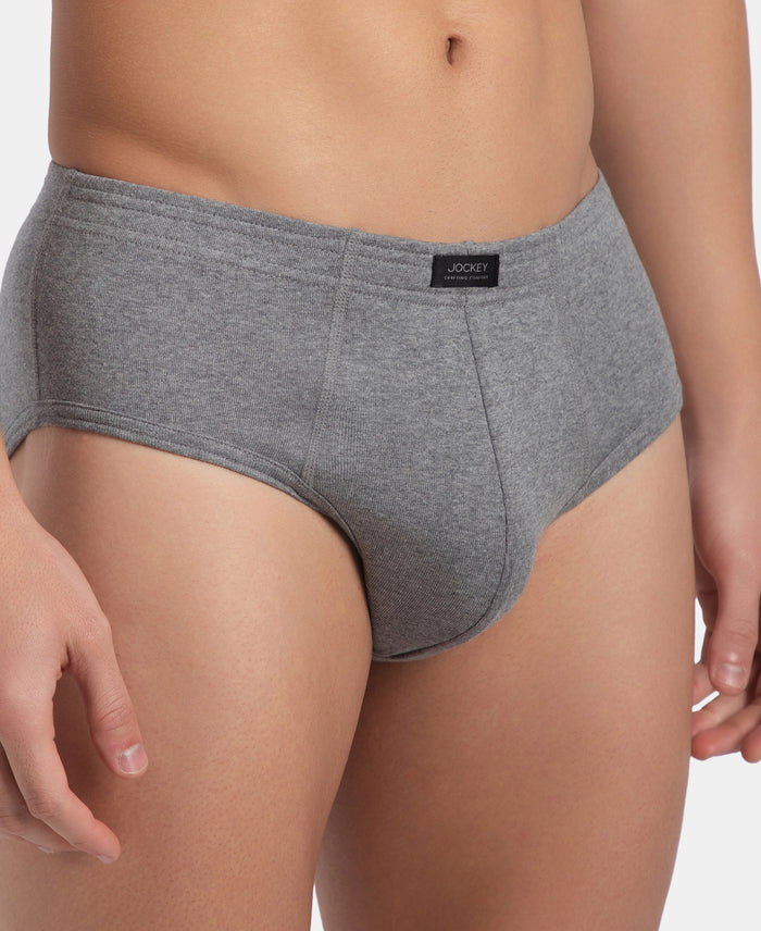 Super Combed Cotton Rib Solid Brief with StayFresh Treatment - Mid Grey Melange (Pack of 2)