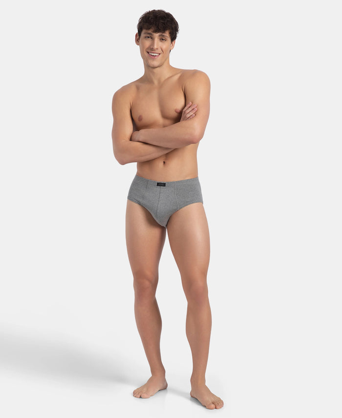 Super Combed Cotton Rib Solid Brief with StayFresh Treatment - Mid Grey Melange (Pack of 2)