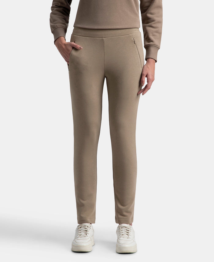 Super Combed Cotton Rich Fleece Fabric Straight Fit Trackpants with Zipper Pockets - Desert Taupe