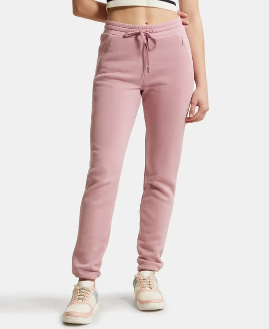 Super Combed Cotton Rich Fleece Fabric Straight Fit Trackpants with Zipper Pockets - Lilas