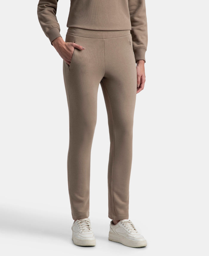 Super Combed Cotton Rich Fleece Fabric Straight Fit Trackpants with Zipper Pockets - Desert Taupe
