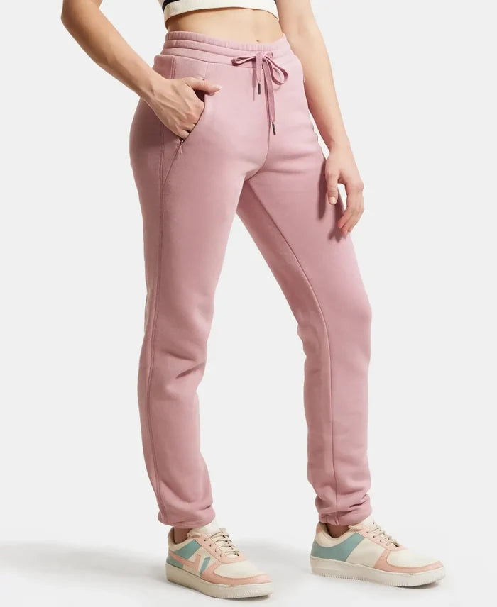 Super Combed Cotton Rich Fleece Fabric Straight Fit Trackpants with Zipper Pockets - Lilas