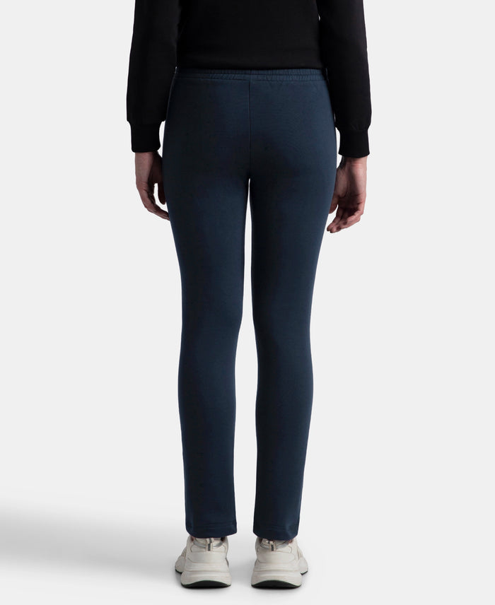 Super Combed Cotton Rich Fleece Fabric Straight Fit Trackpants with Zipper Pockets - Navy
