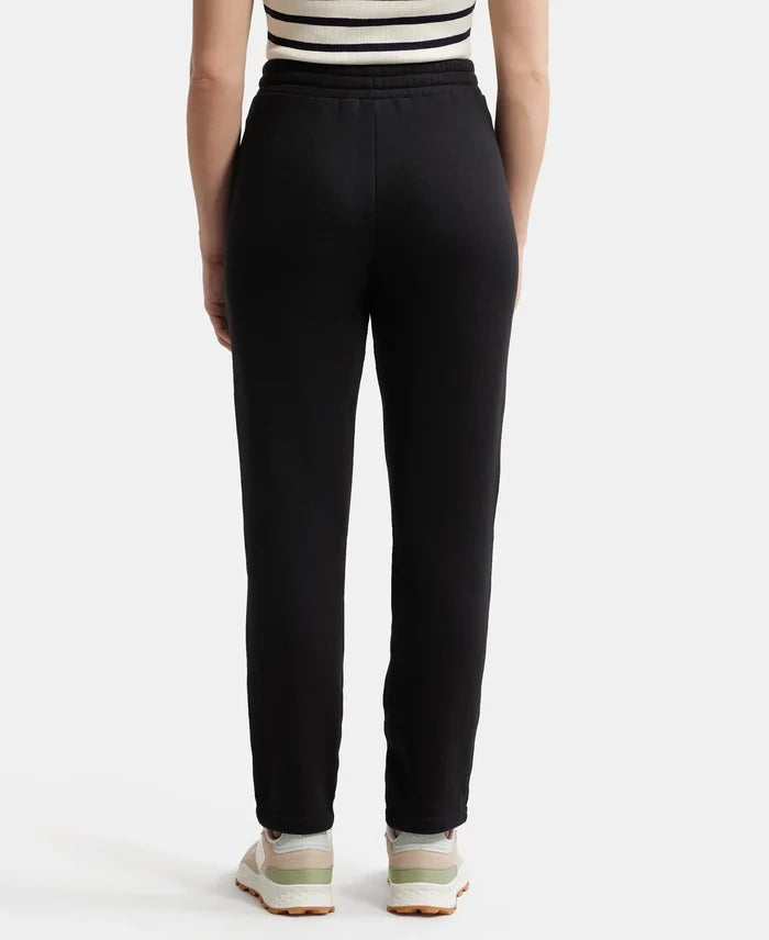 Super Combed Cotton Rich Fleece Fabric Straight Fit Trackpants with Zipper Pockets - Black