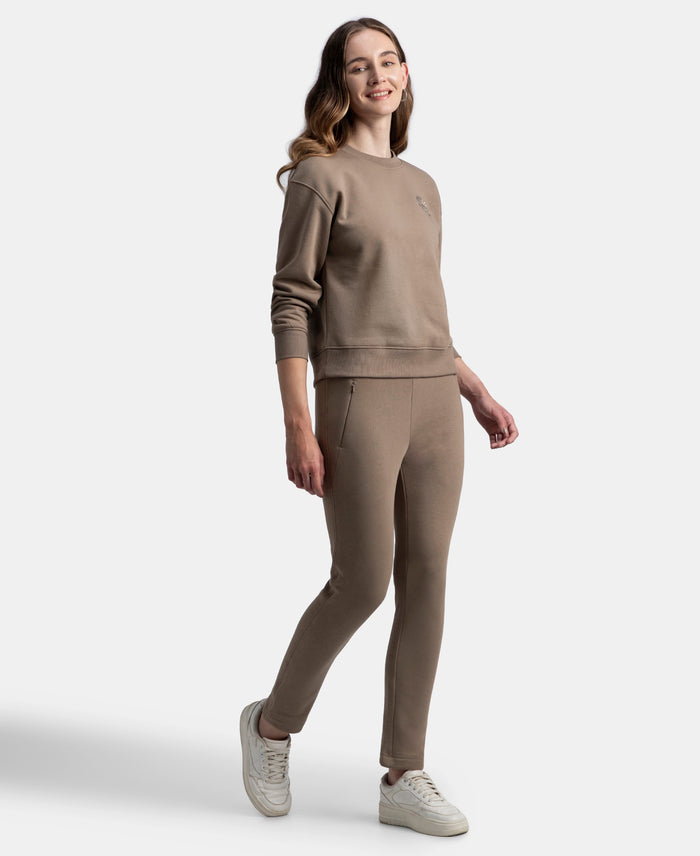 Super Combed Cotton Rich Fleece Fabric Straight Fit Trackpants with Zipper Pockets - Desert Taupe