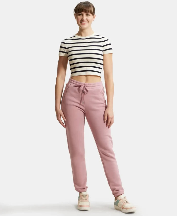 Super Combed Cotton Rich Fleece Fabric Straight Fit Trackpants with Zipper Pockets - Lilas
