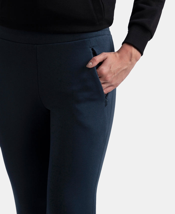 Super Combed Cotton Rich Fleece Fabric Straight Fit Trackpants with Zipper Pockets - Navy