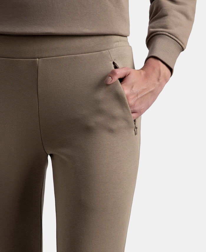 Super Combed Cotton Rich Fleece Fabric Straight Fit Trackpants with Zipper Pockets - Desert Taupe