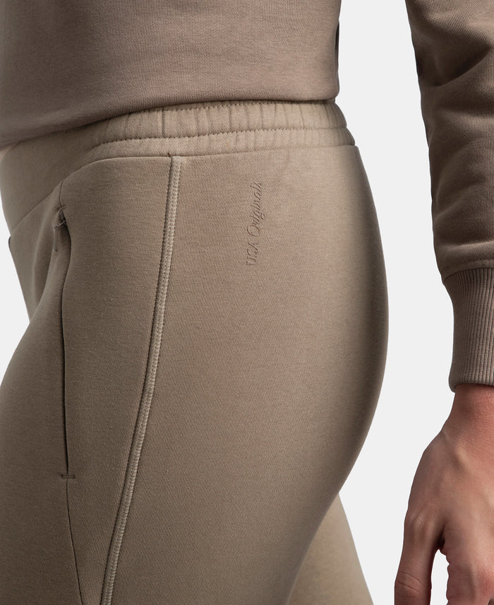 Super Combed Cotton Rich Fleece Fabric Straight Fit Trackpants with Zipper Pockets - Desert Taupe