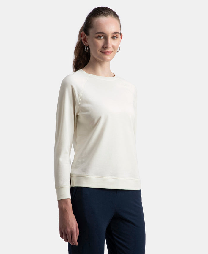 Super Combed Cotton Rich French Terry Fabric Solid Sweatshirt with Raglan Sleeve Styling - Cannoli Cream