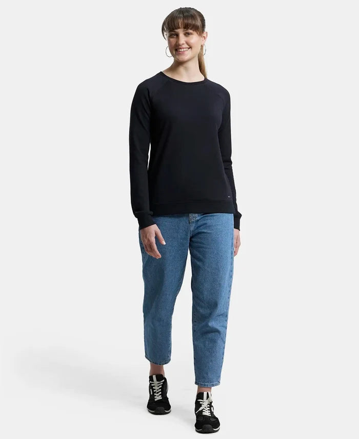 Super Combed Cotton Rich French Terry Fabric Solid Sweatshirt with Raglan Sleeve Styling - Black-4