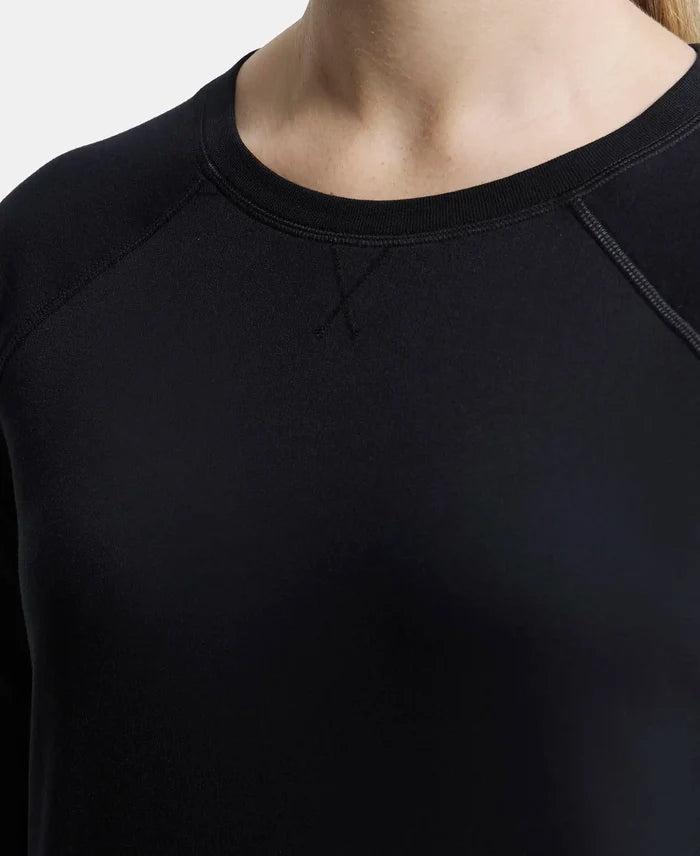 Super Combed Cotton Rich French Terry Fabric Solid Sweatshirt with Raglan Sleeve Styling - Black-7