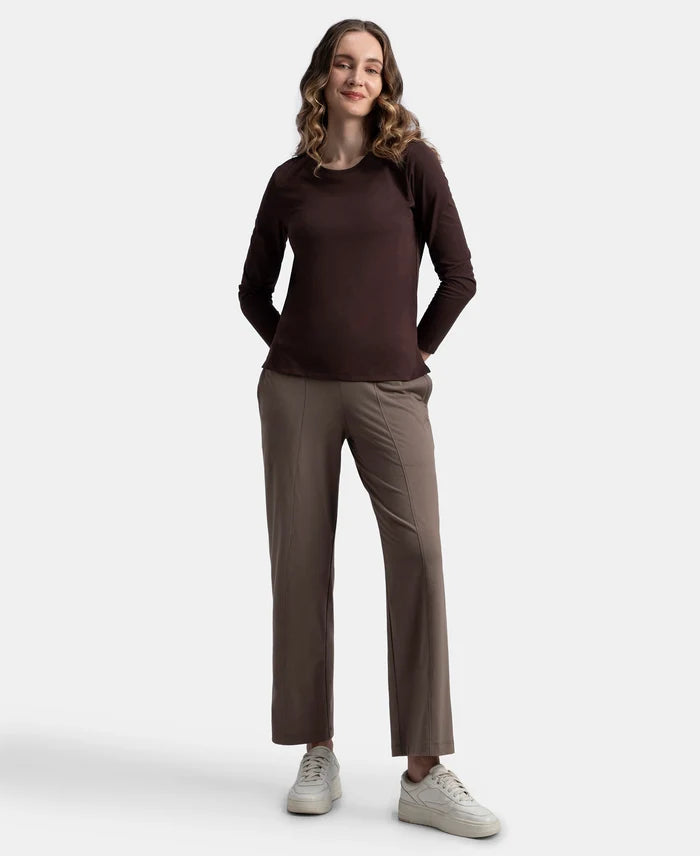 Super Combed Cotton Rich Relaxed Fit Solid Round Neck Full Sleeve T-Shirt - Puce