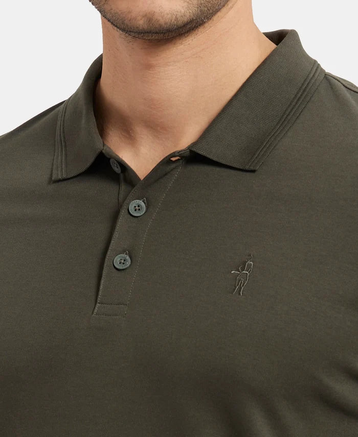 Super Combed Cotton Rich Solid Half Sleeve Polo T-Shirt - Olive