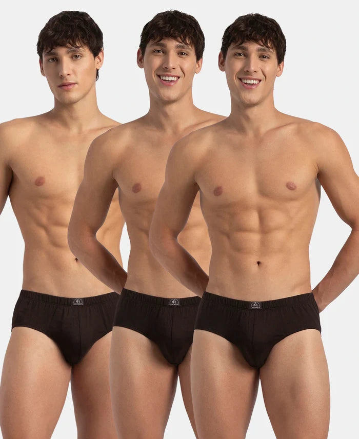Super Combed Cotton Solid Brief with Ultrasoft Concealed Waistband - Brown (Pack of 3)
