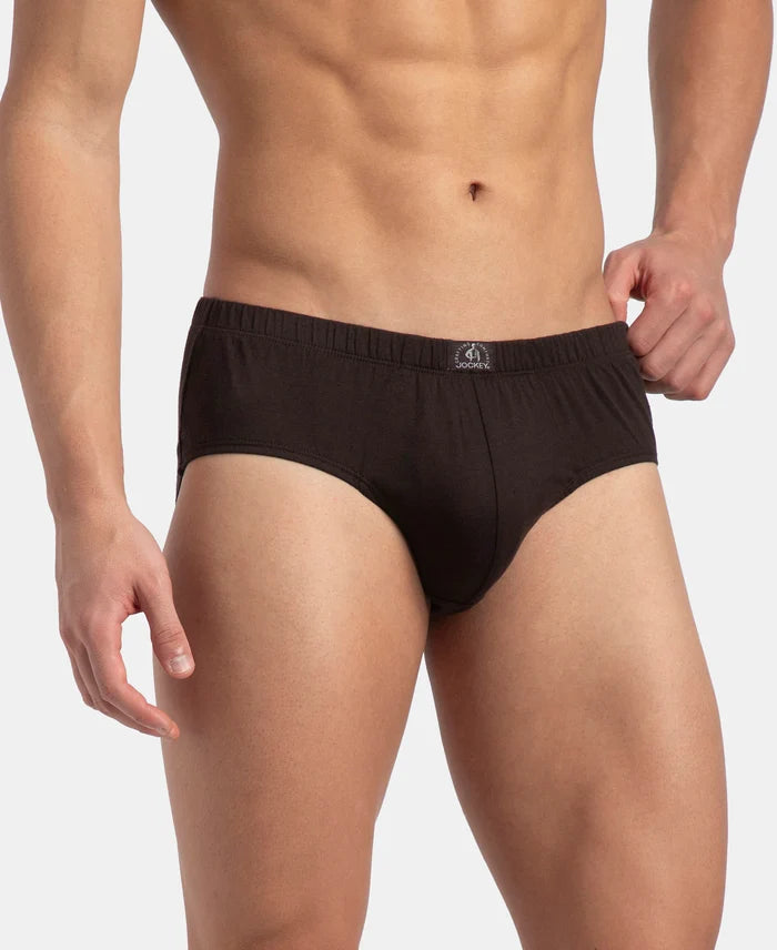 Super Combed Cotton Solid Brief with Ultrasoft Concealed Waistband - Brown (Pack of 3)