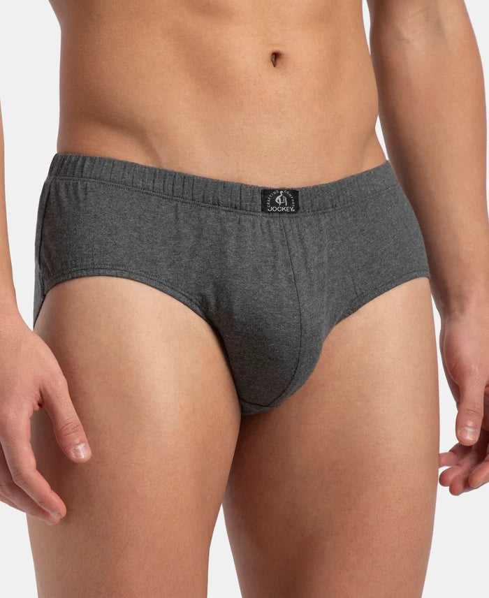 Super Combed Cotton Solid Brief with Ultrasoft Concealed Waistband - Charcoal Melange (Pack of 2)