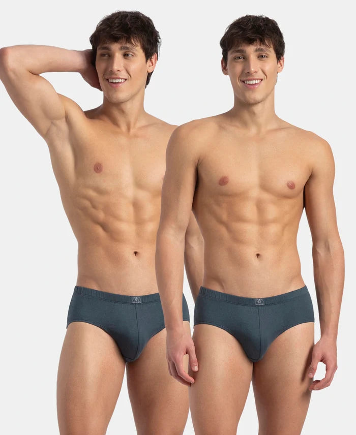 Super Combed Cotton Solid Brief with Ultrasoft Concealed Waistband - Deep Slate (Pack of 2)