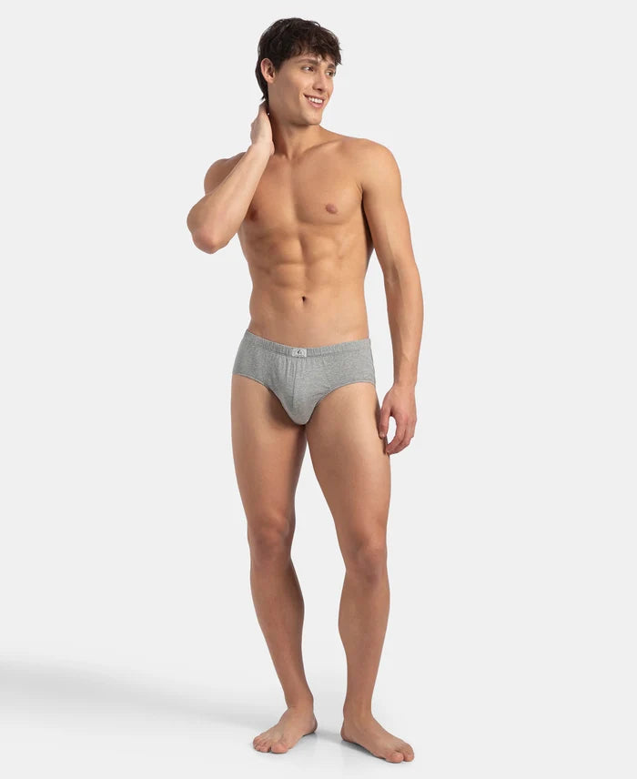 Super Combed Cotton Solid Brief with Ultrasoft Concealed Waistband - Grey Melange (Pack of 3)