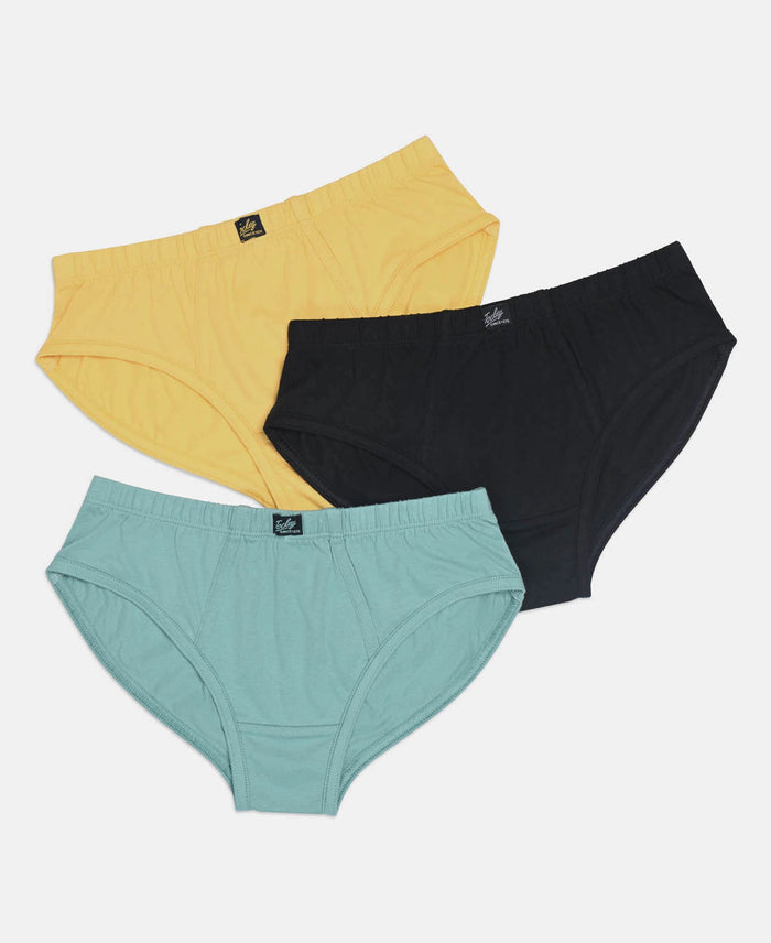 Super Combed Cotton Solid Brief with Ultrasoft Waistband - Cornsilk, Black & Feldspar (Pack of 3)