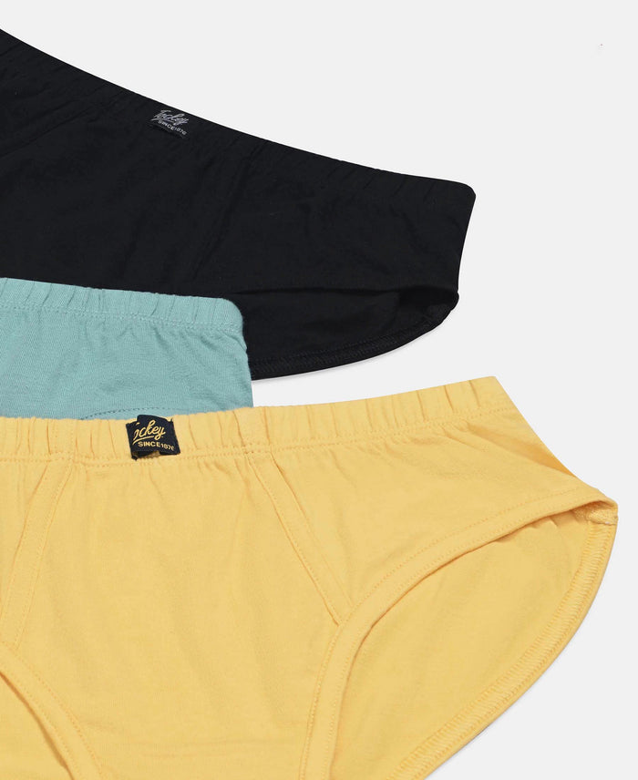 Super Combed Cotton Solid Brief with Ultrasoft Waistband - Cornsilk, Black & Feldspar (Pack of 3)