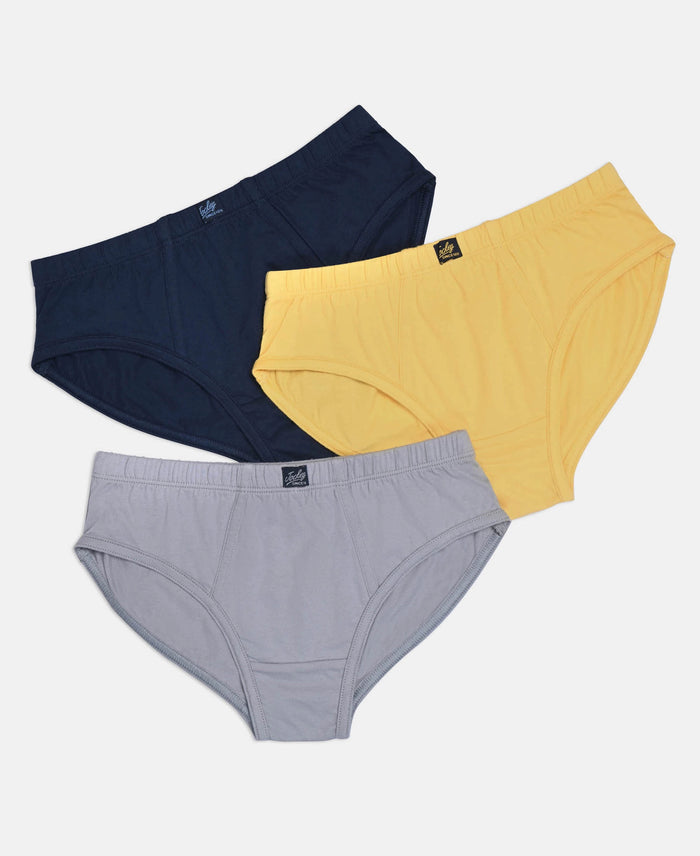 Super Combed Cotton Solid Brief with Ultrasoft Waistband - Cornsilk, Navy & Sleet (Pack of 3)