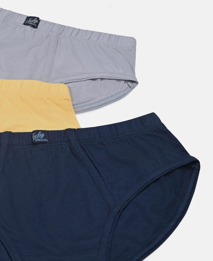Super Combed Cotton Solid Brief with Ultrasoft Waistband - Cornsilk, Navy & Sleet (Pack of 3)